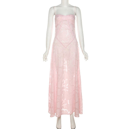 Pink Floral Lace Maxi Dress