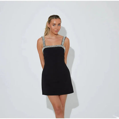 Pearls Strap Solid Dress