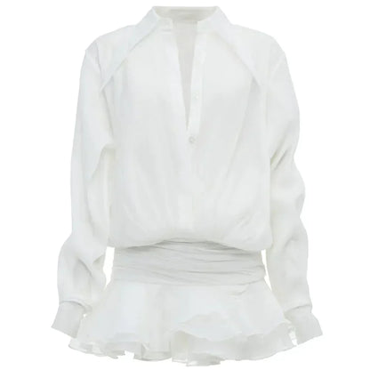 Shirt Lose Long Sleeve Frill Micro Mini Dress
