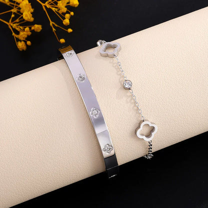 Four Leaf Clover Zircon Stainless Steel Bracelet
