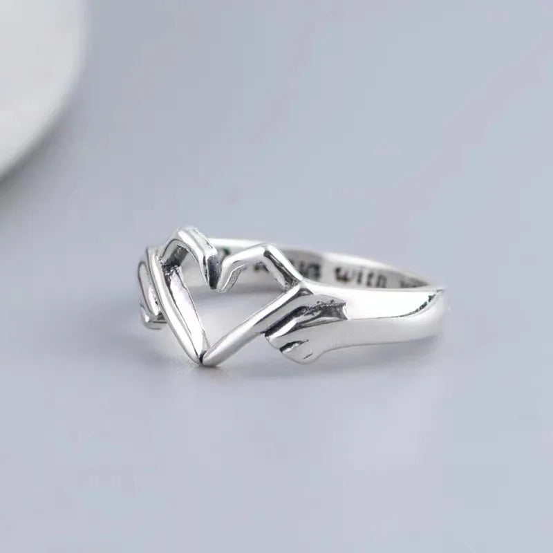 Heart Hand Hug Adjustable Ring for Couples