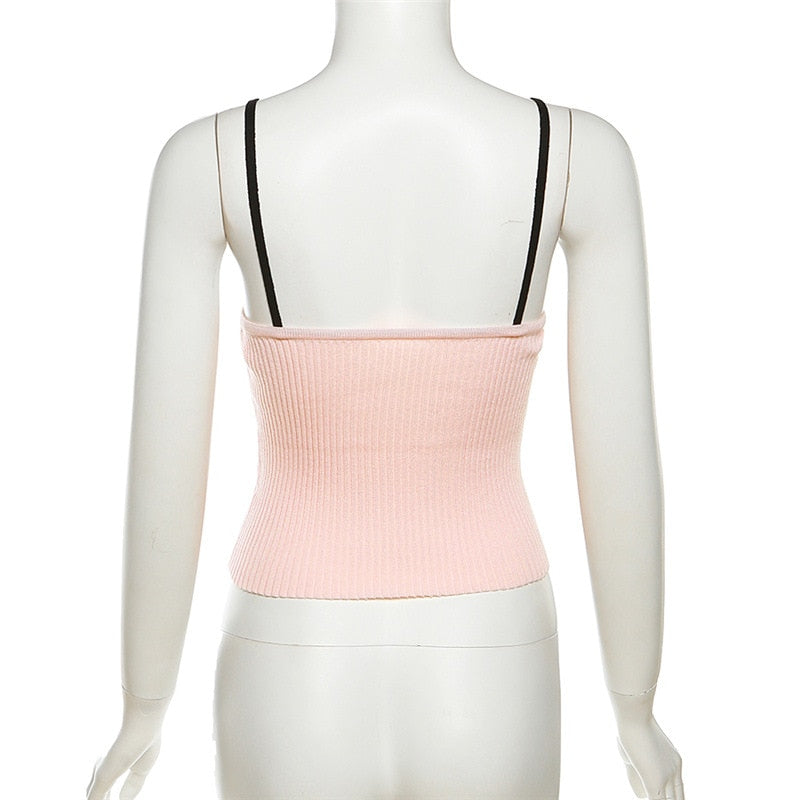 Pink Ribbed Lace Up Top