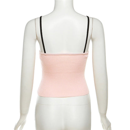 Pink Ribbed Lace Up Top