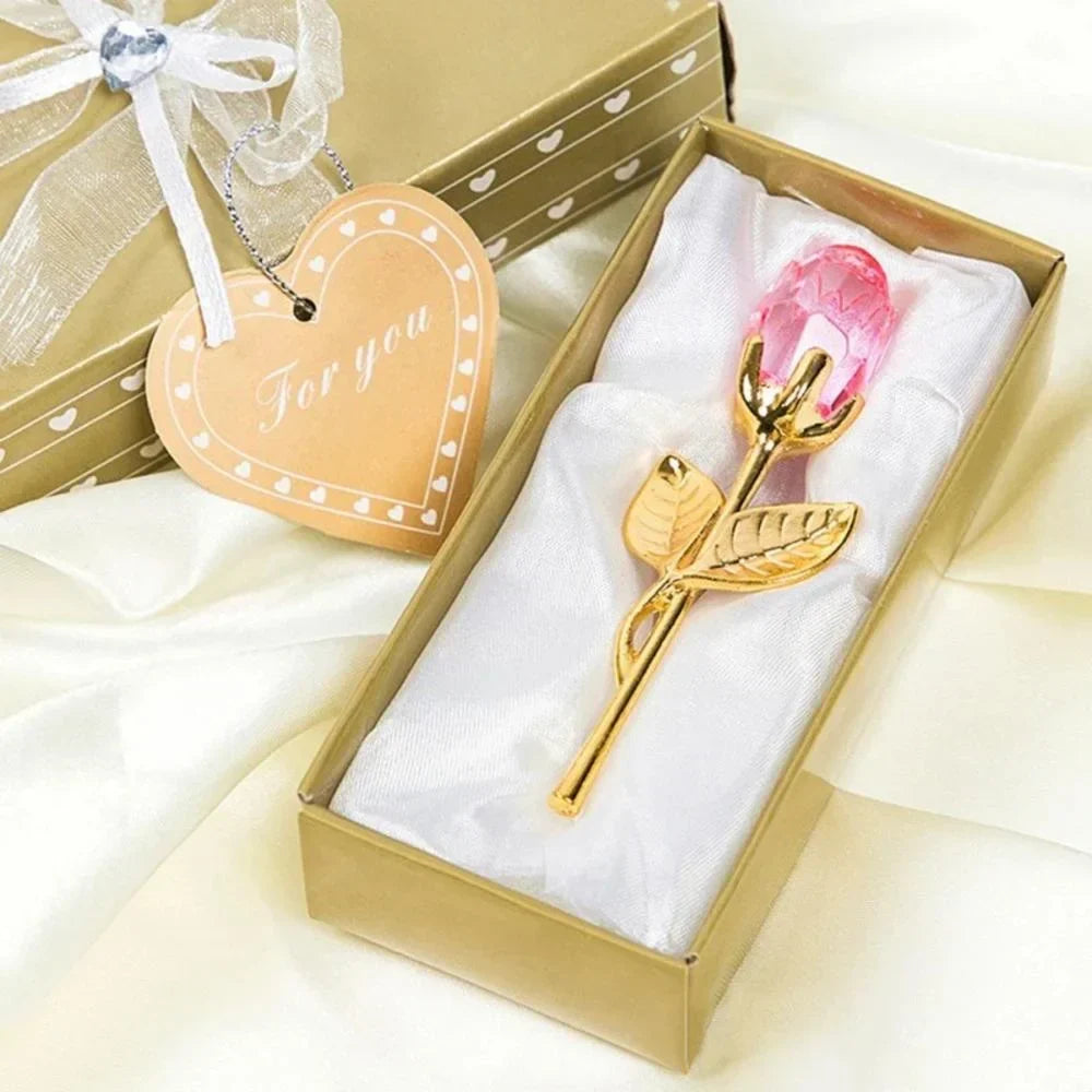 Crystal Glass Rose with Silver or Gold Rod - Romantic Gift