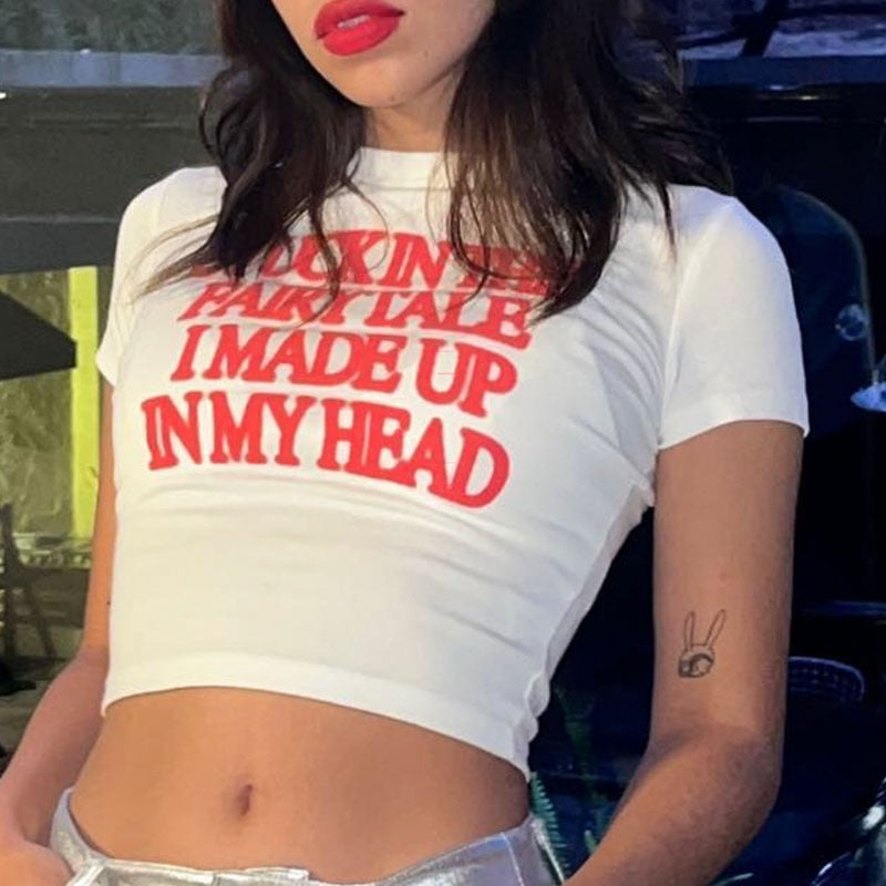 Letter Red Printed White Tee