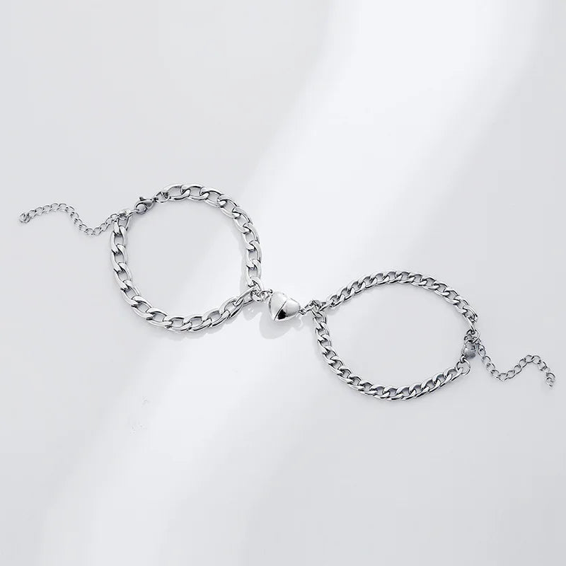 Magnetic Heart Couple Bracelet Set in Stainless Steel