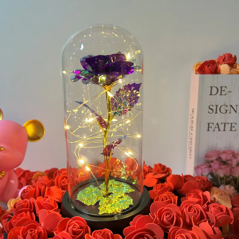 Galaxy Eternal Rose in Dome with LED Lights - Romantic Gift for Valentine's Day, Mother's Day, Wedding