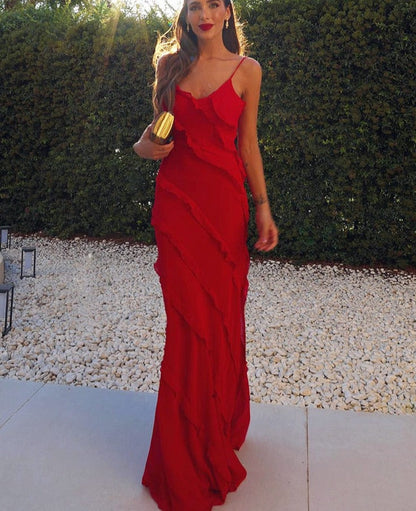 Red Ruffles Maxi Dress