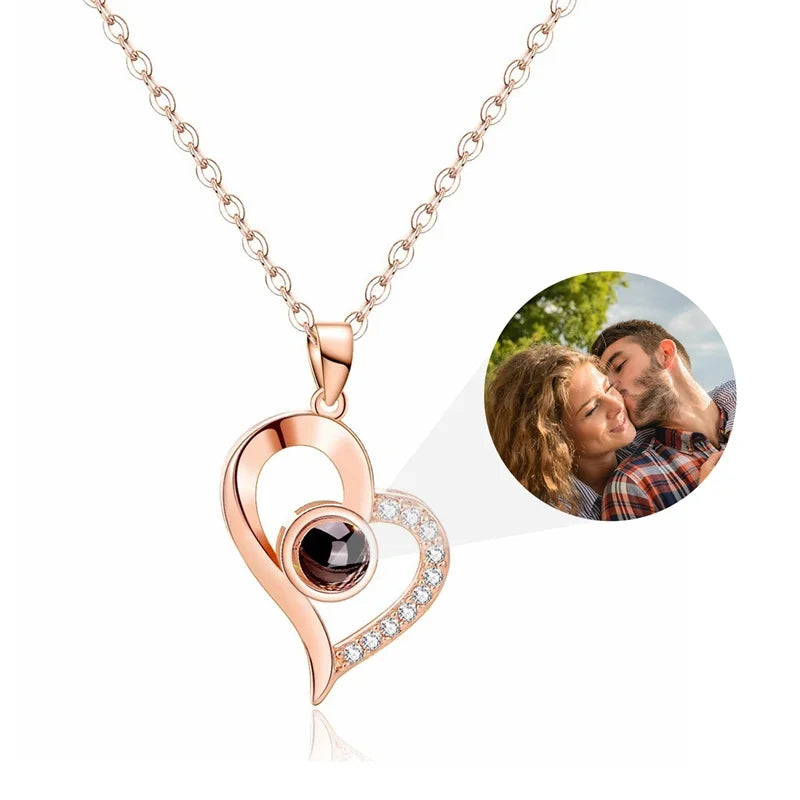 Personalized Heart Photo Projection Necklace with 100 Languages