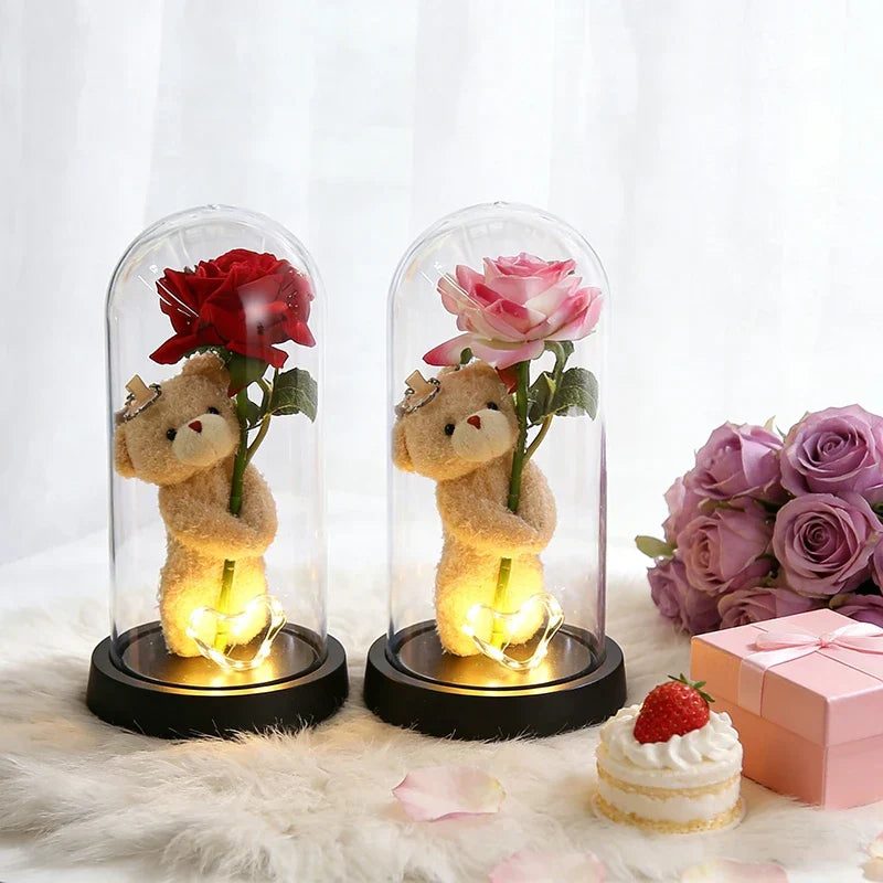 Eternal Rose LED Light with Acrylic Cover Romantic Desktop Flower Decoration