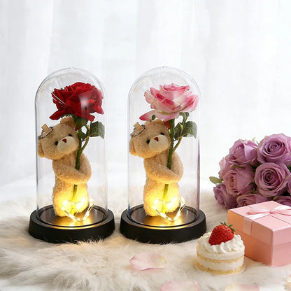 Eternal Rose LED Light with Acrylic Cover Romantic Desktop Flower Decoration