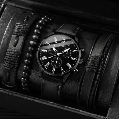 Men's Quartz Watch and Bracelet Set 4 or 5 Pieces