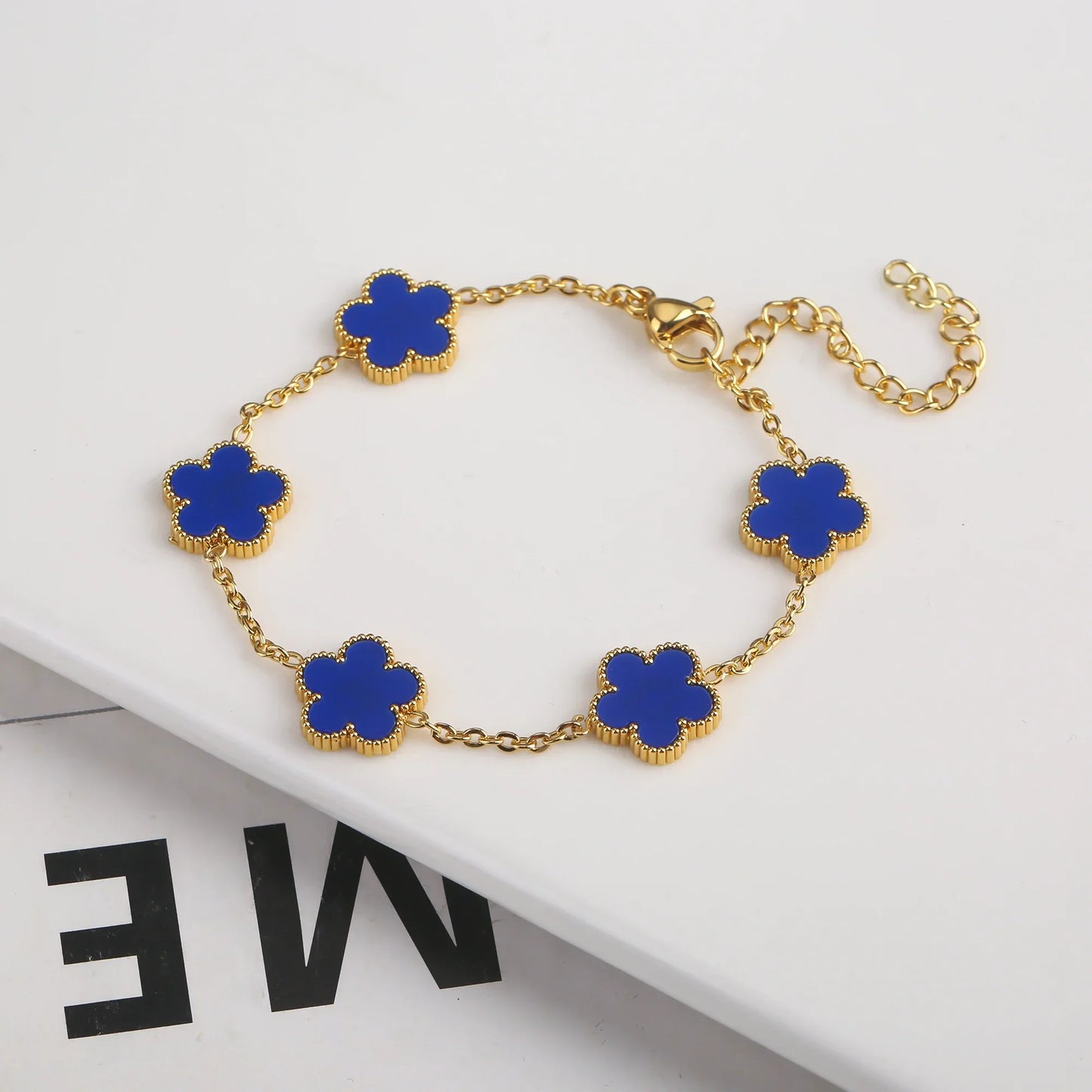 Gold Plated Five Leaf Flower Adjustable Bracelet