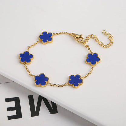 Gold Plated Five Leaf Flower Adjustable Bracelet