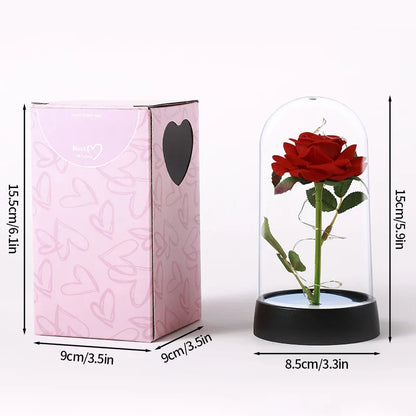 Eternal Rose in Glass Dome with LED Light - Romantic Gift for Valentine's Day, Christmas, or Birthday