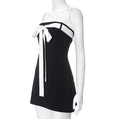 Black Tube White Bow Mini Dress