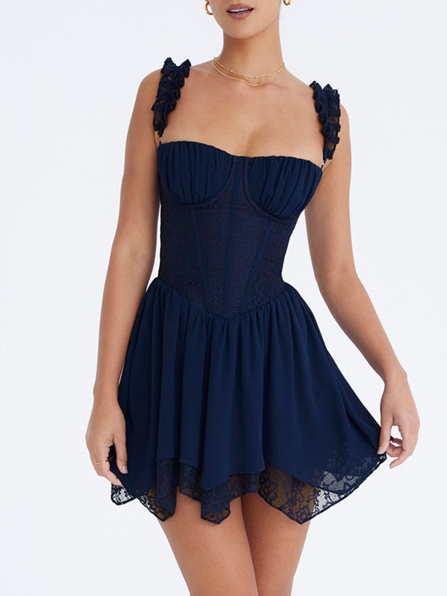Blue Frill Layered Mini Dress