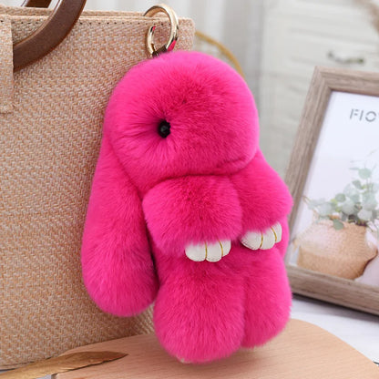 Cute Fluffy Rex Rabbit Fur Keychain