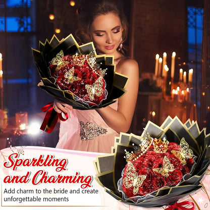Glitter Artificial Red Rose Bouquet Eternal Silk Roses for Valentine's Day and Birthday Gifts