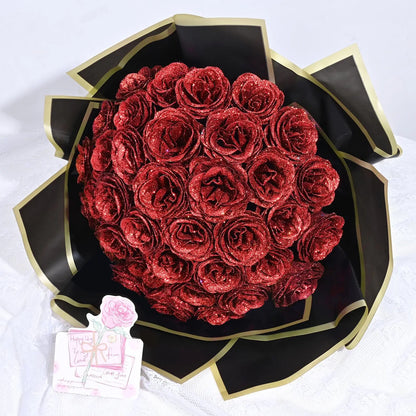 Glitter Artificial Rose Bouquet 24PCS for Wedding Decor