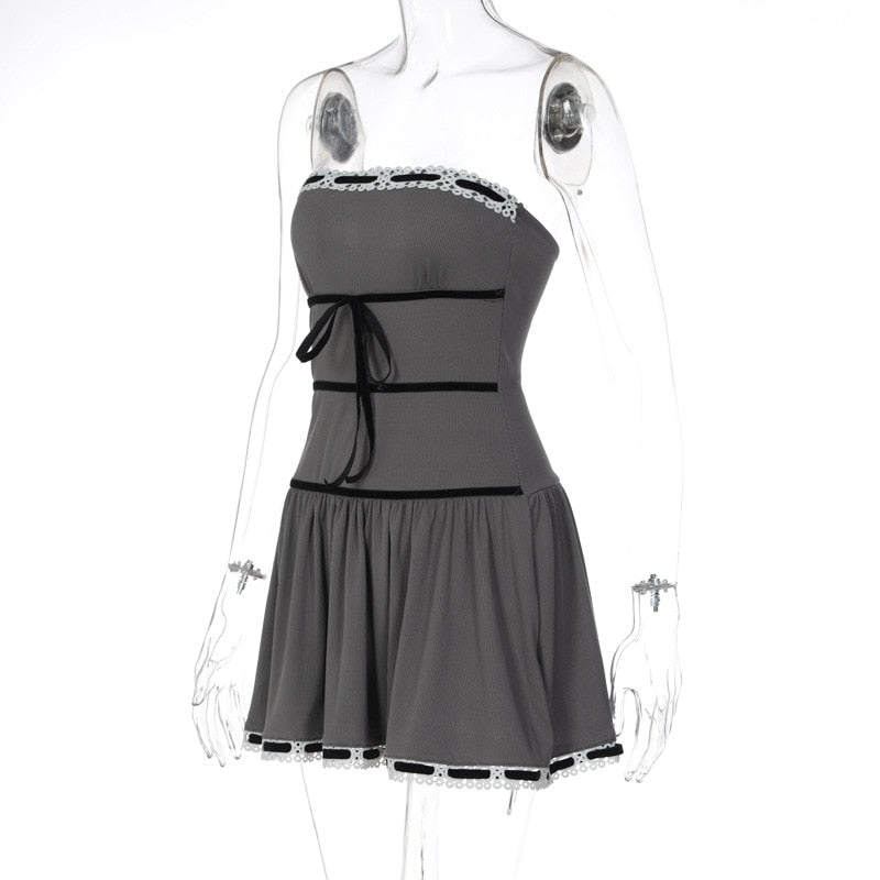 Grey Tube Lace Strap Mini Dress