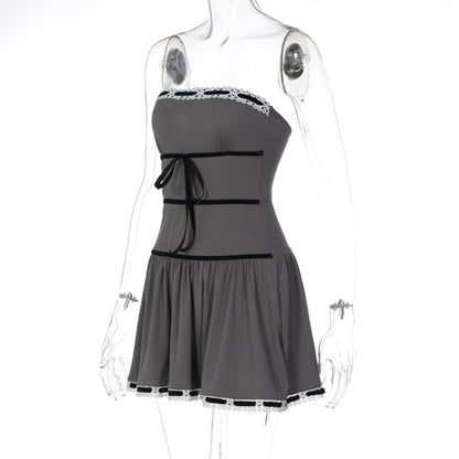 Grey Tube Lace Strap Mini Dress