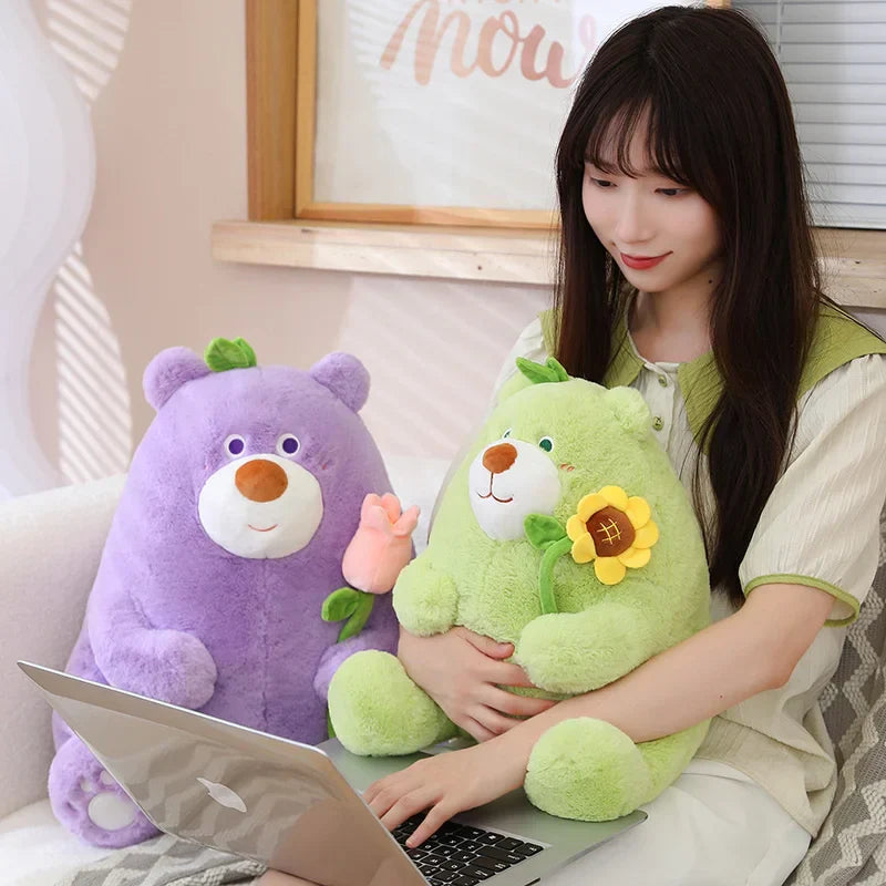 Kawaii Fat Bear Plush Toy Teddy Bear with Rose