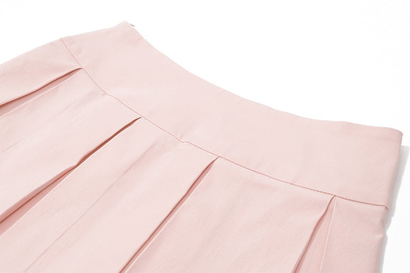Pink Lace Up Corset And Pleated Mini Skirt Set