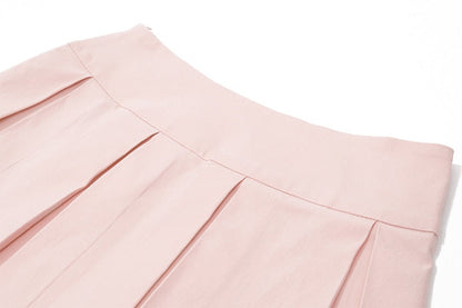 Pink Lace Up Corset And Pleated Mini Skirt Set