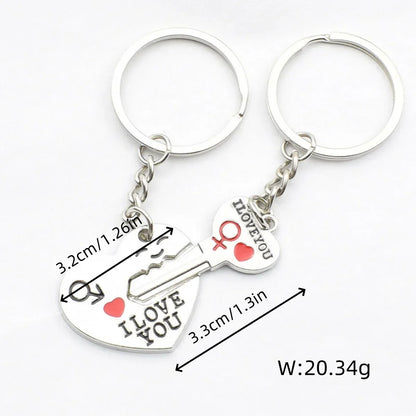 Silver Plated Couple Heart Keychain Set