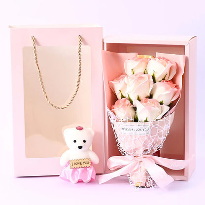 Soap Rose Bouquet with Teddy Bear Gift Box