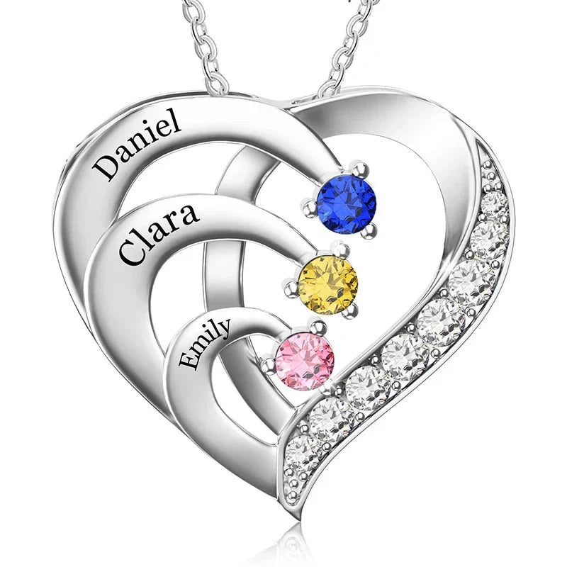 Personalized Heart Name Necklace with Birthstones