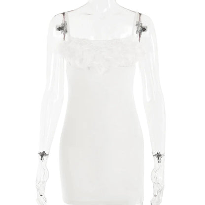 Floral Applique Lace Patchwork Slip Mini Dress
