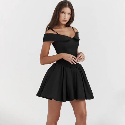 Black Off-Shoulder Frill Mini Dress