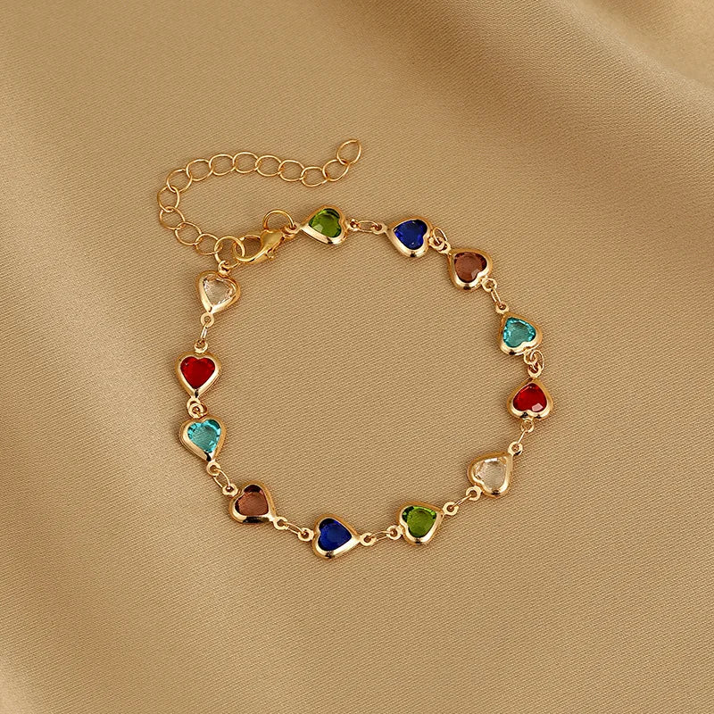 Red Zircon Heart Chain Bracelet