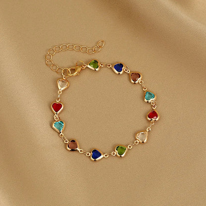 Red Zircon Heart Chain Bracelet