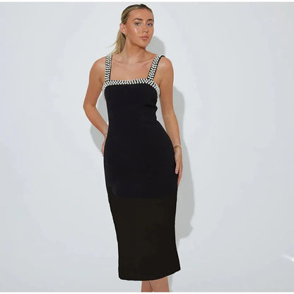Pearls Strap Solid Dress