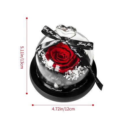 Forever Preserved Rose in Heart Glass Dome with LED Light for Valentine and Special Occasions