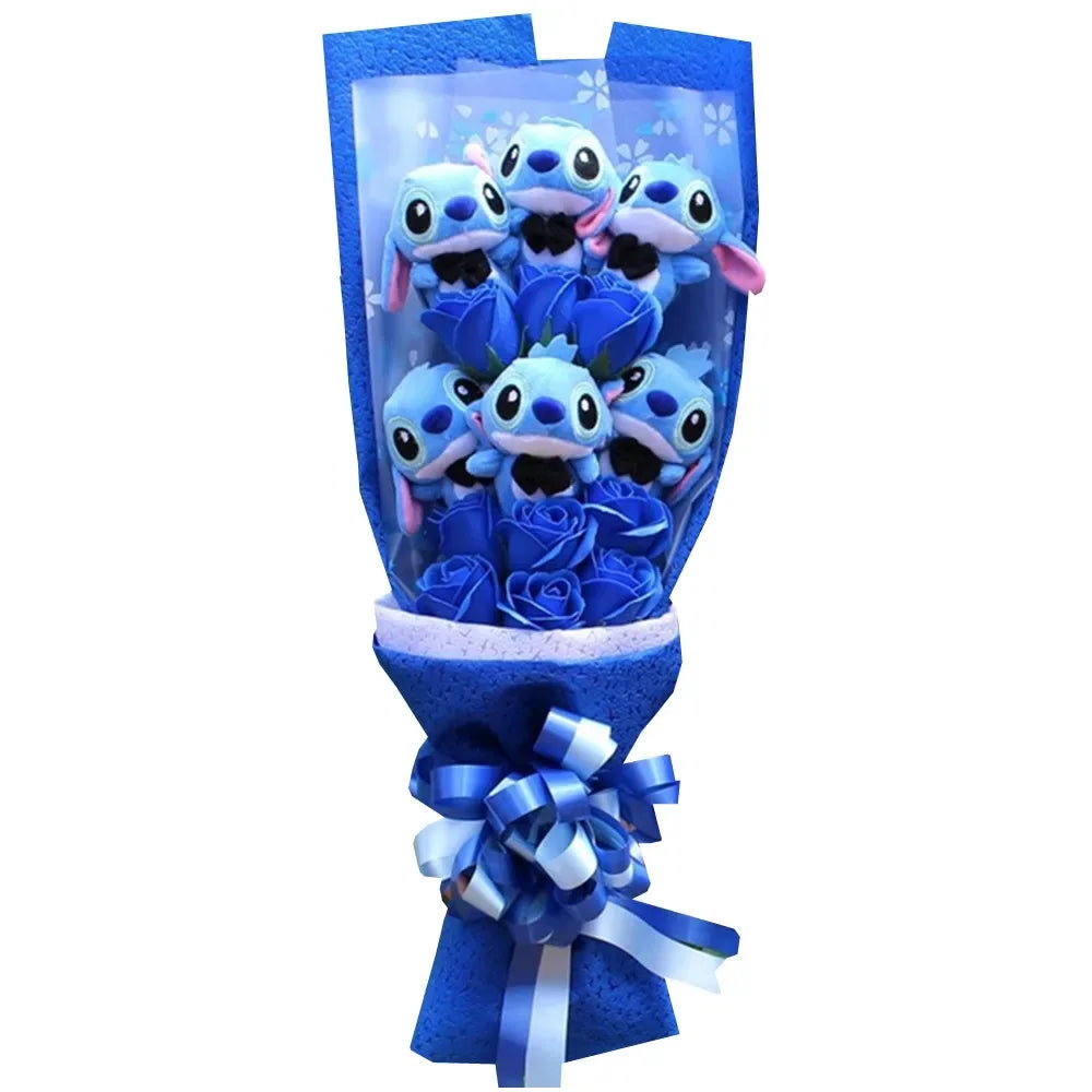 Disney Plush Flower Bouquet Mickey Minnie Stitch Doll