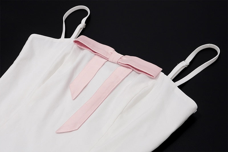 White Bow Design Top And Mini Skirt Set