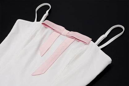White Bow Design Top And Mini Skirt Set