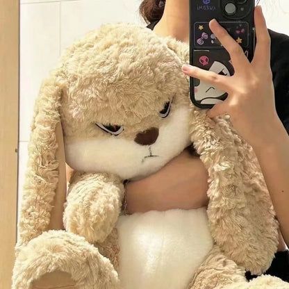 42cm Plush Angry Rabbit Soft Toy Cute Curly Hair Bunny Cushion for Kids and Room Decor