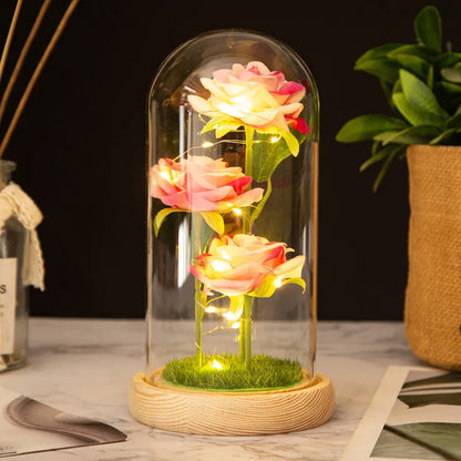 Light Up Rose Glass Dome Ornament