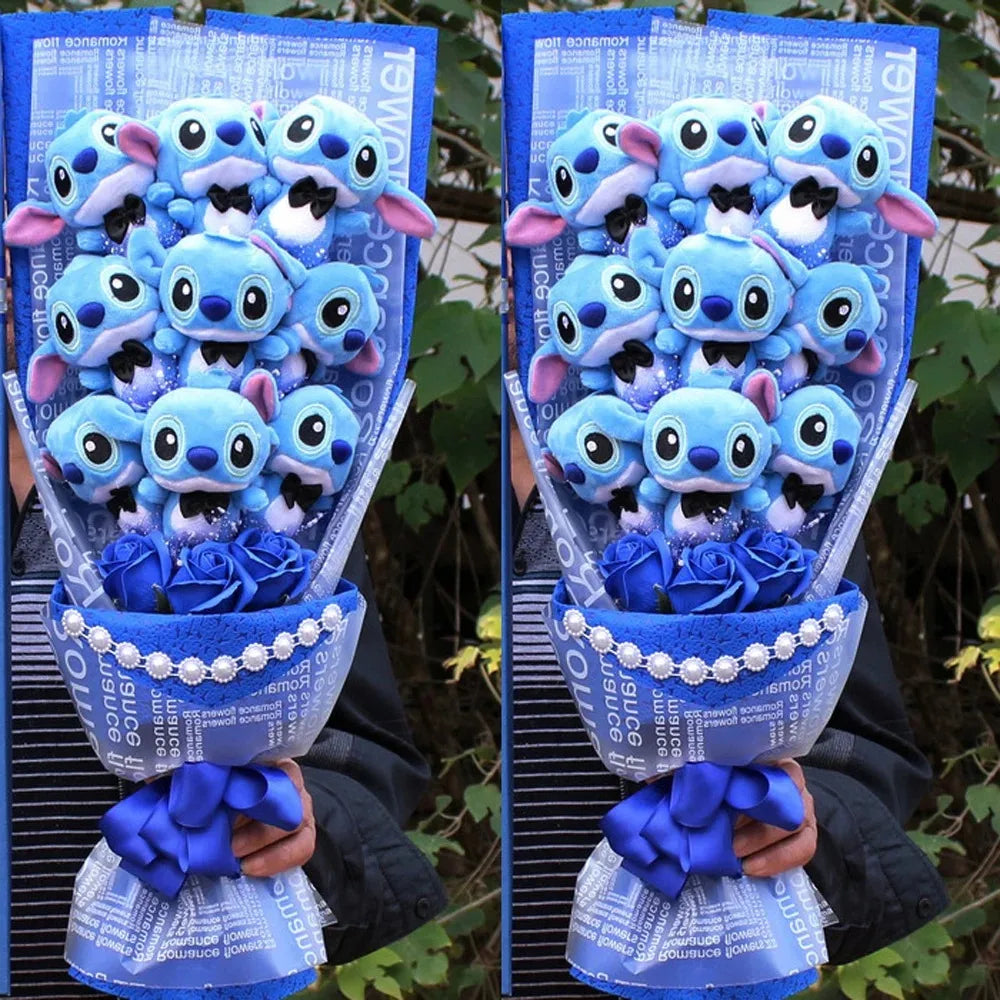 Disney Plush Flower Bouquet Mickey Minnie Stitch Doll
