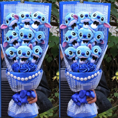 Disney Plush Flower Bouquet Mickey Minnie Stitch Doll