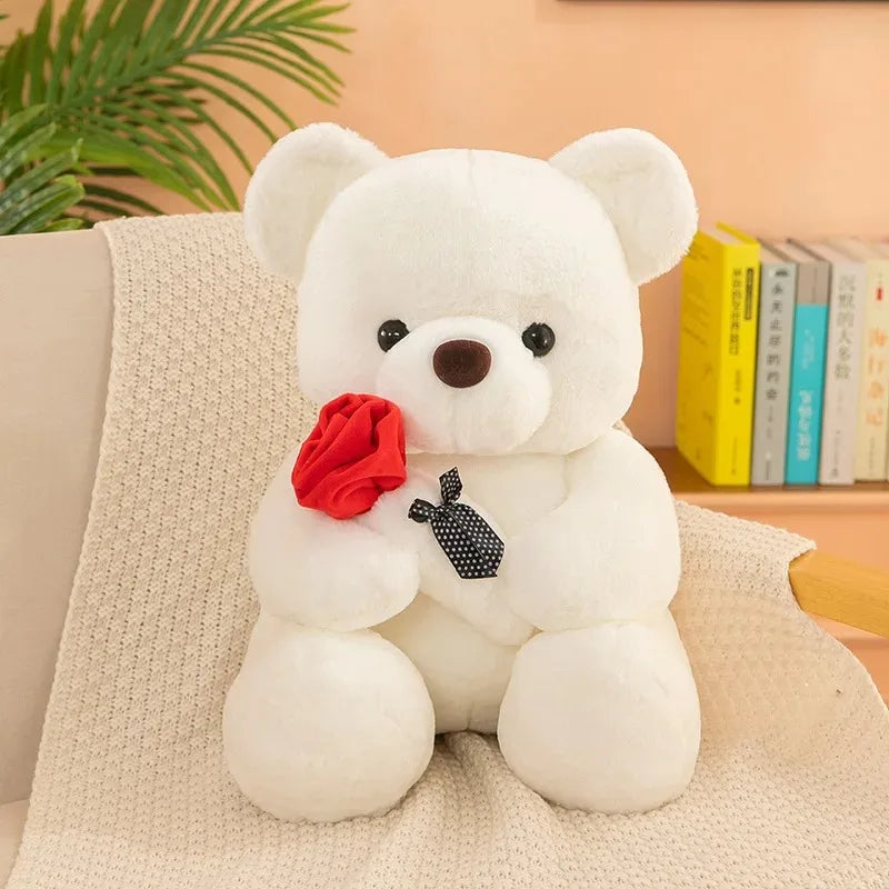 Romantic Teddy Bear with Roses Plush Soft Stuffed Doll Gift