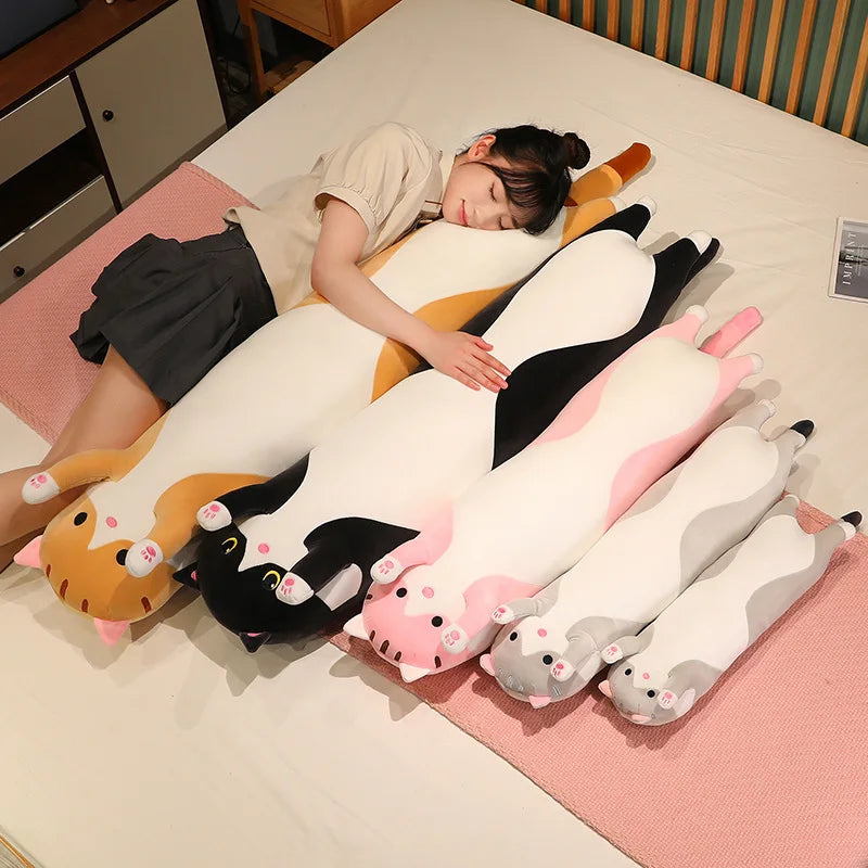 Kawaii Long Cat Plush Doll - Soft Stuffed Animal Pillow for Home Decor