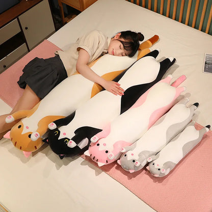 Kawaii Long Cat Plush Doll - Soft Stuffed Animal Pillow for Home Decor