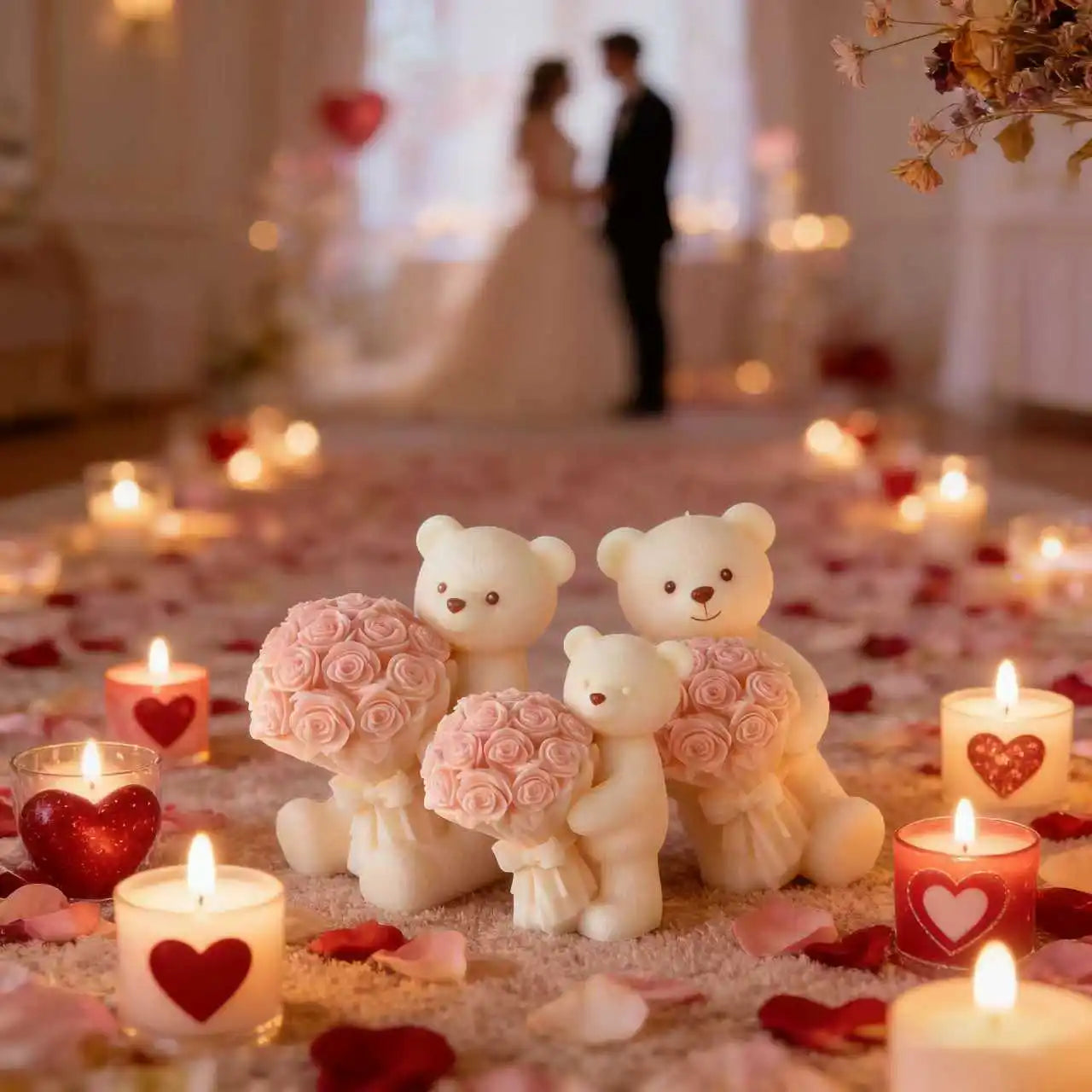 Teddy Bear Holding Rose Bouquet Silicone Mold - Romantic Candle and Resin Casting for Valentine's Day