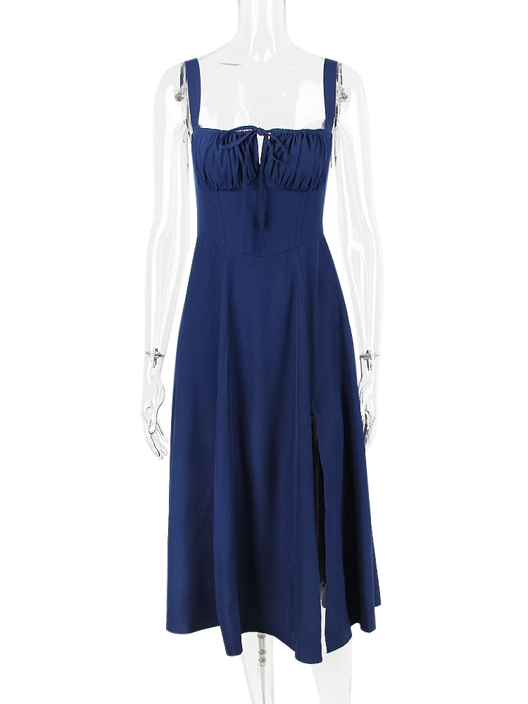 Strappy Back Tie-Up Corset Midi Dress